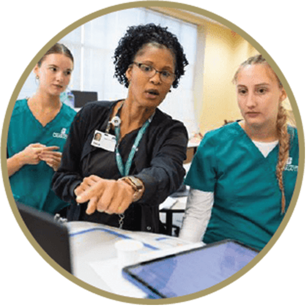 Professor teaching nursing students